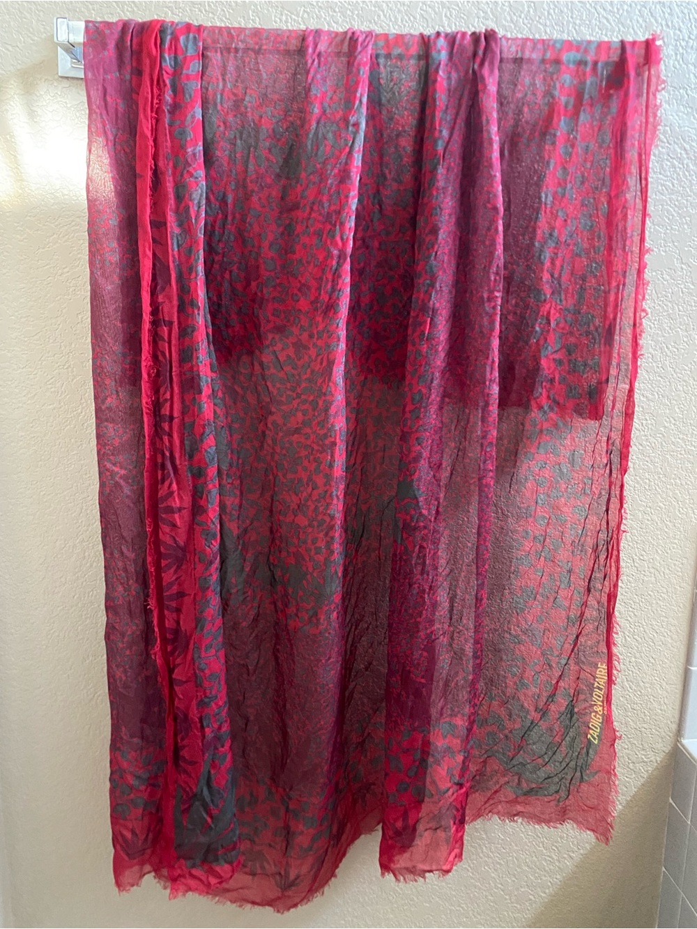 Zadig & Voltaire Fuschia red and Green Tie-Dye Scarf